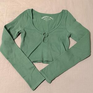 Seriously Soft Long Sleeve Green Crop Top